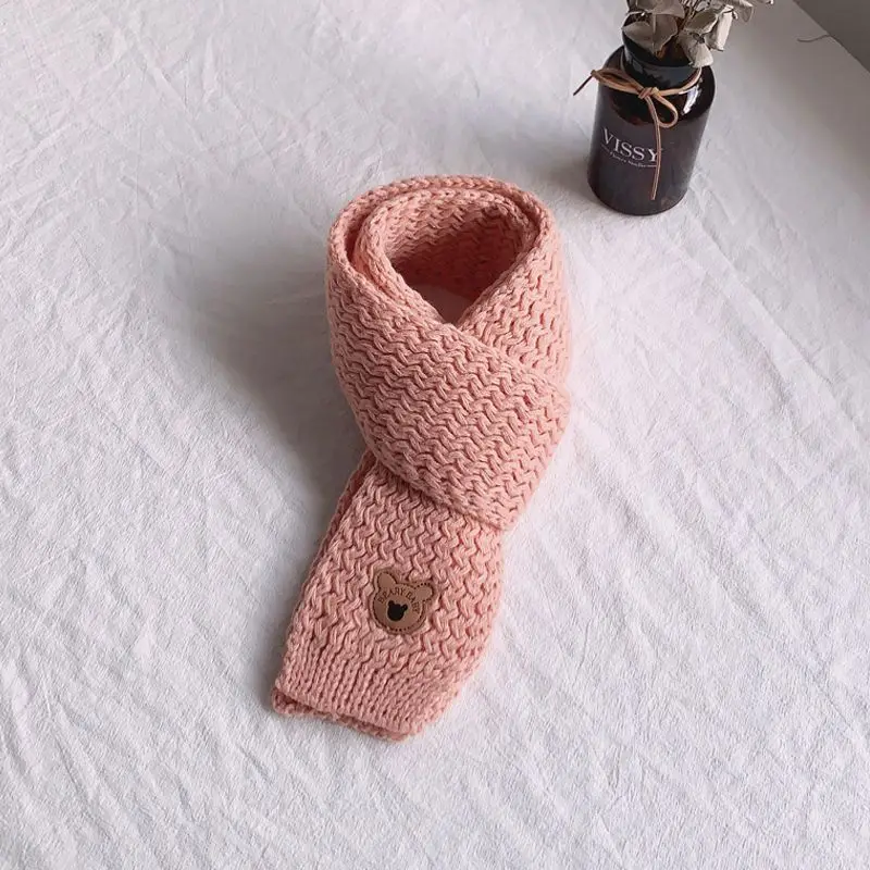 Winter Children Colors Soft Knitting Wool Thermal Scarf Boys Girls Lovely Outdoor Warmer Scarf Kids Solid Labelled Scarf