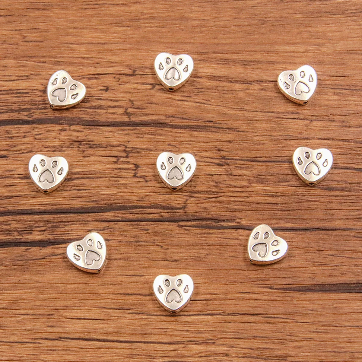 20pcs 11*11mm Two Color Double Side Dog Paw Bead Spacer Heart Bead Charms For Diy Beaded Bracelets Jewelry Handmade Making