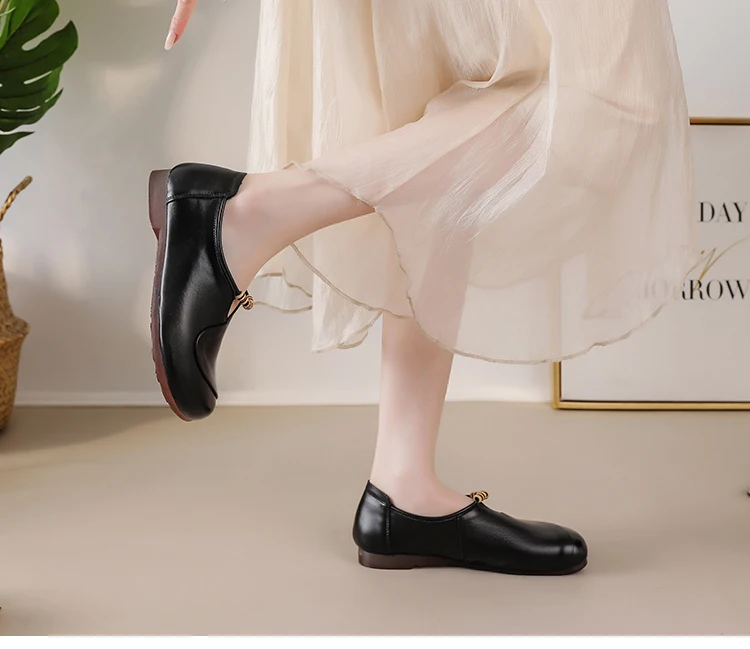 Ethnische V-Ausschnitt Perlenbesetzte Ballerinas Damen Schlichte Vintage Echtleder Mokassins Slip-On Loafer Elegante Alltagsschuhe für Mütter – Detail 9