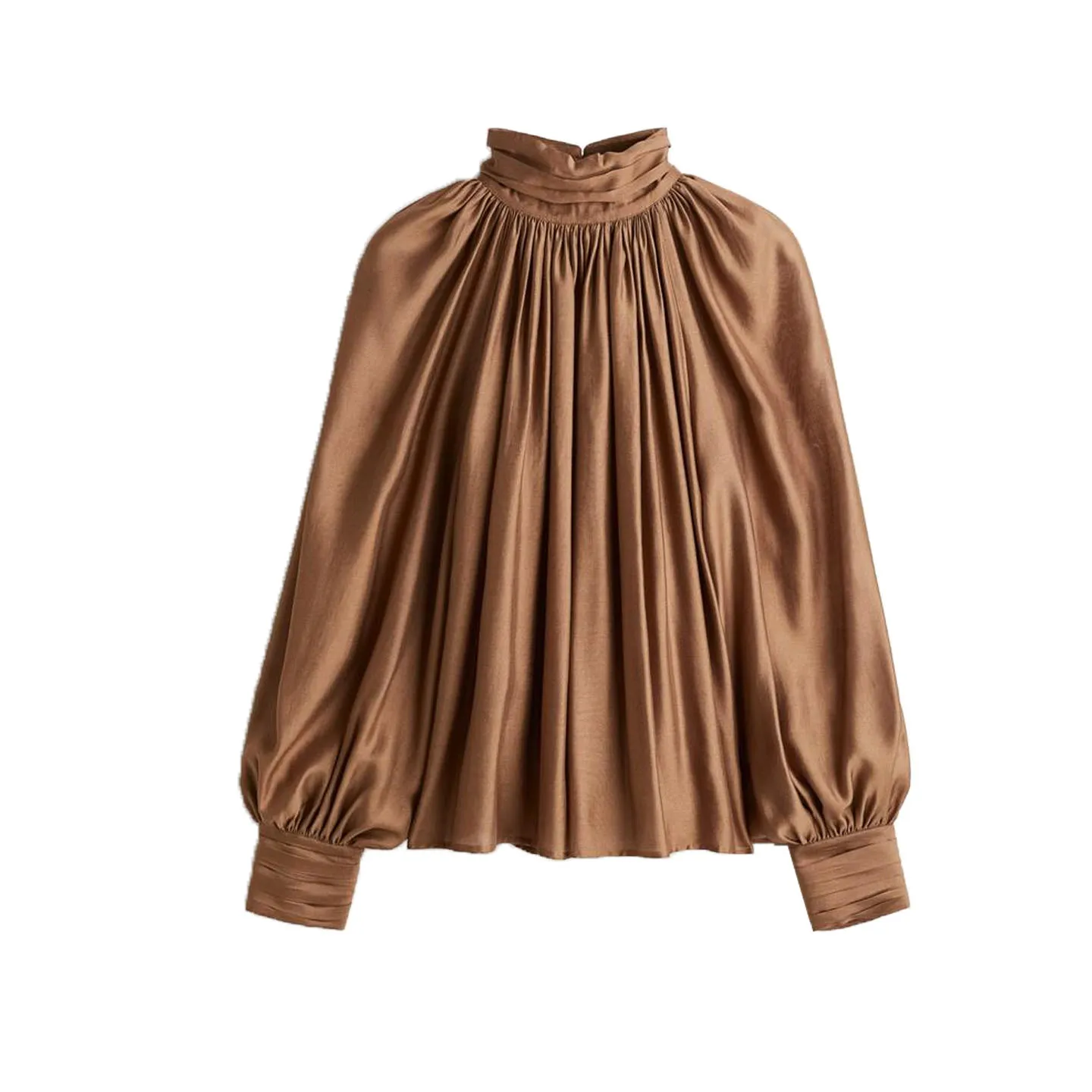 Dames Franse Sle Loose Fit irt Long Sve Lantern Sve Opstaande Kraag Insert oulder Herfst Nieuw Ontwerp Ademend Pol...