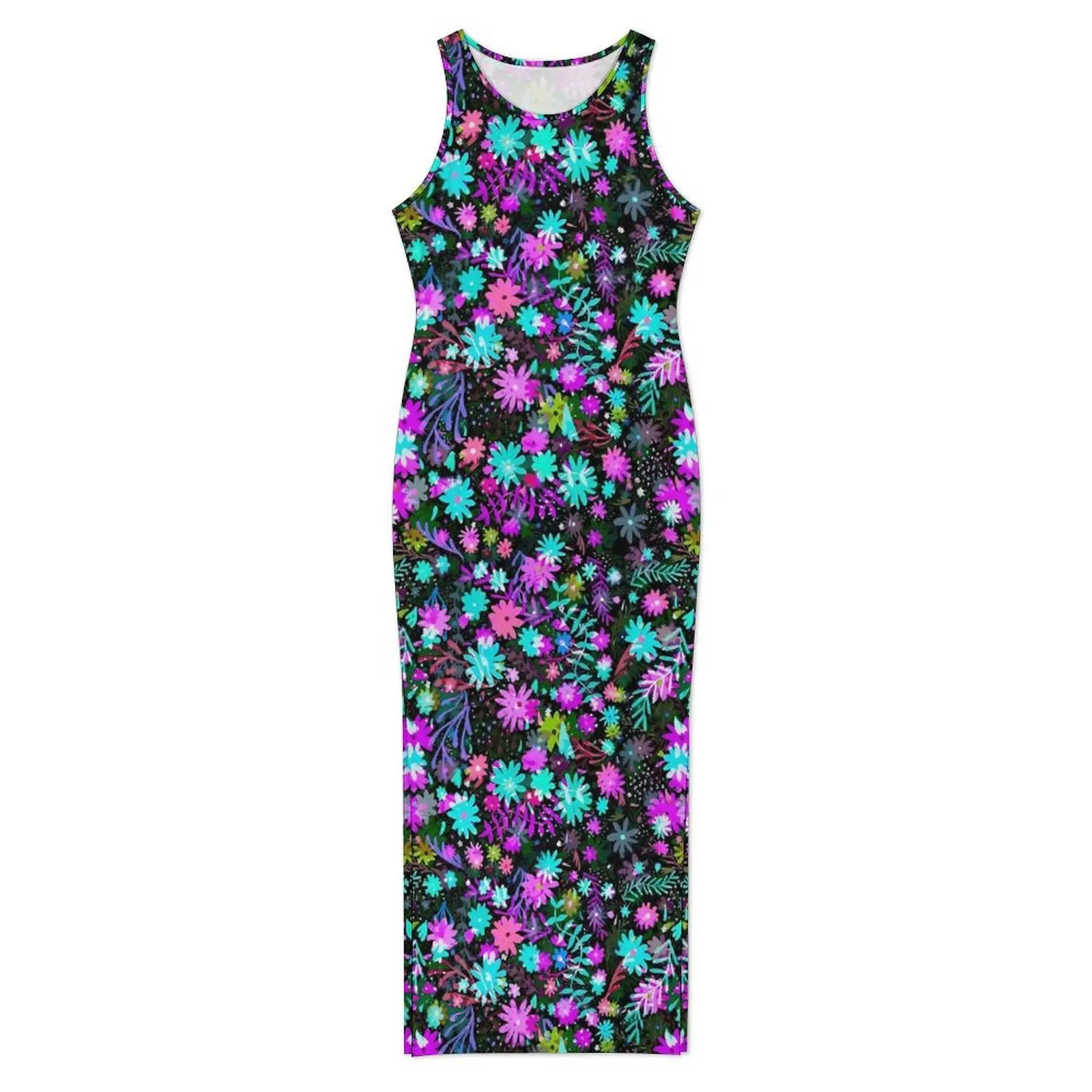 Ditsy Floral Print Bodycon Dress Spring Colorful Flower Modern Maxi Dresses Womens Sleeveless Custom Korean Fashion Dress 4XL