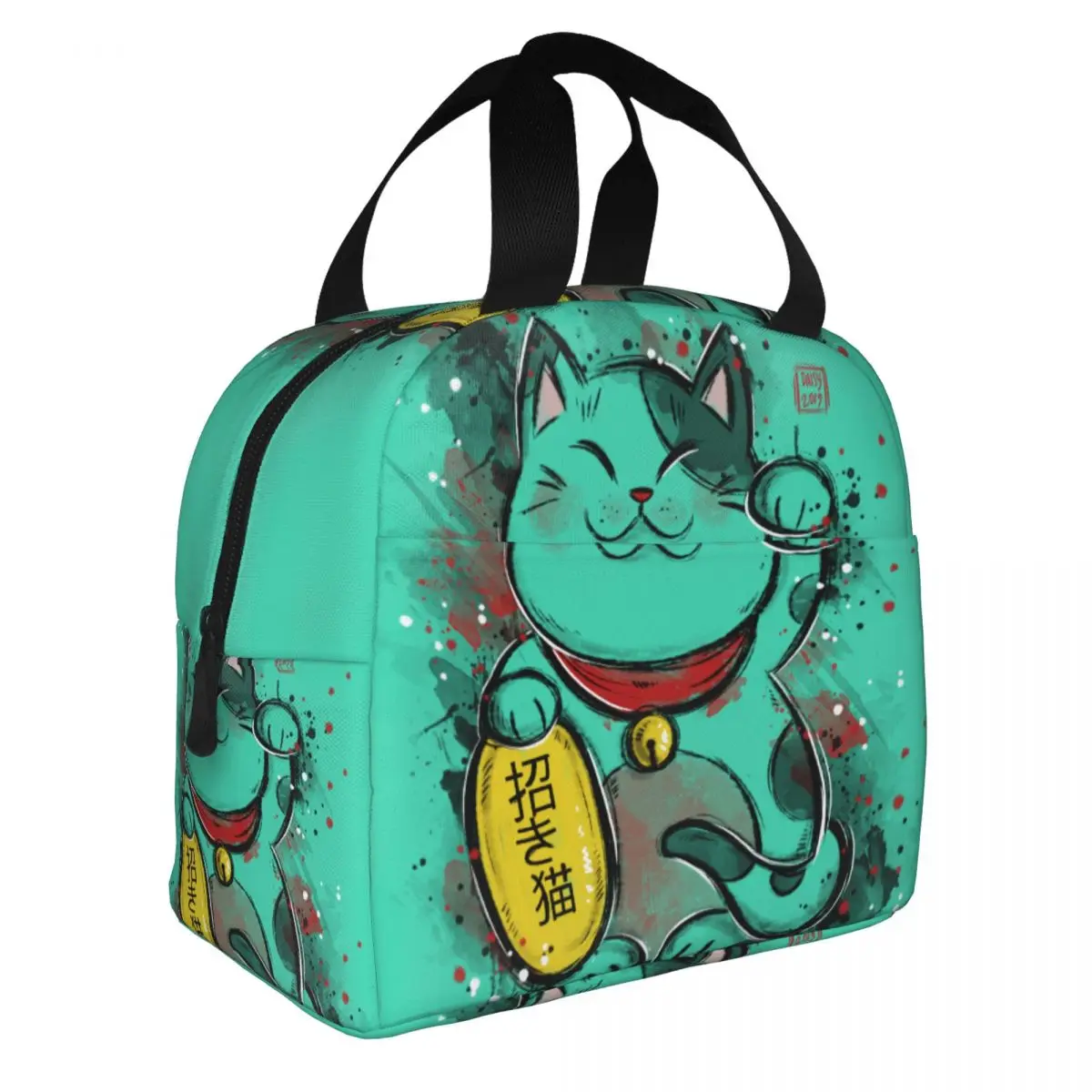 Kawaii Maneki Neko Insulated Lunch Bags for Women Lucky Cat Portable Thermal Cooler Bento Box Work School Travel