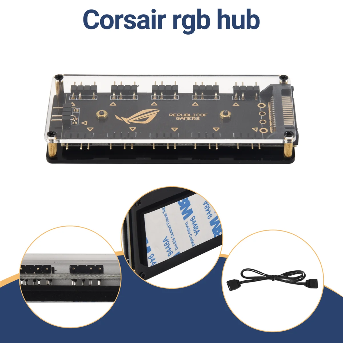 RGB LED Hub Splitter com Cabo de Extensão, 5V, 3Pin, 10 Port, 50cm