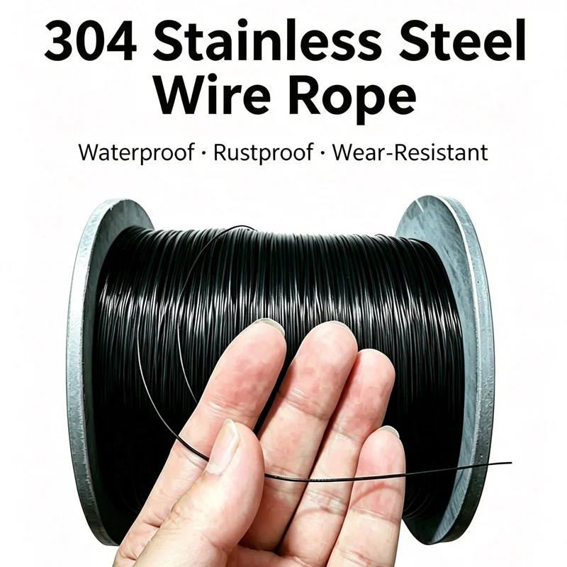 black0.38mm to 1mm Soft Wire Rope 304 Stainless Steel Plastic-Coated Wire Hanging Lighting Hanging Fishing Line Wire Rope
