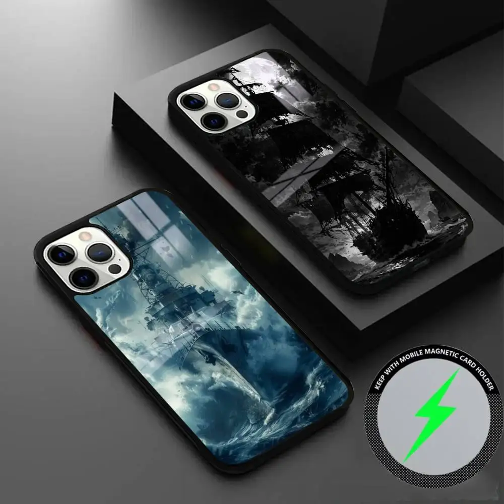 

Ship Phone Case For IPhone 16 15 14 13 12 11 Pro Max Plus Mini Magsafe Mirror Wireless Magnetic Cover