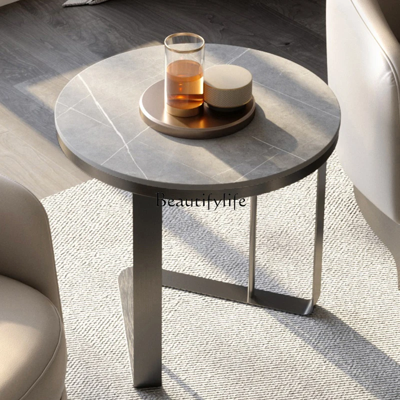 

04Italian light luxury rock slab edge few stainless steel high-end round small corner few