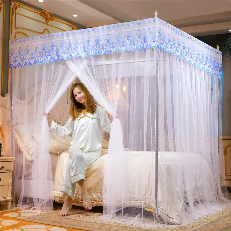 High-quality Lace Mosquito Tent with Stainless Steel Bracket Square Princess Palace Mosquito Net Queen King Canopy Bed Tent Home