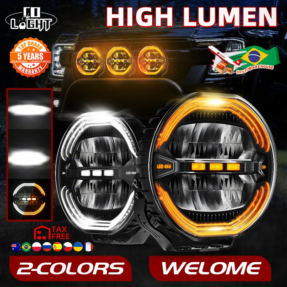 CO LIGHT 9 Inch Round High Power LED Driving Lights with Amber DRL Halo LED Auxiliary Work Light for Auto Truck Offroad 12V 24V