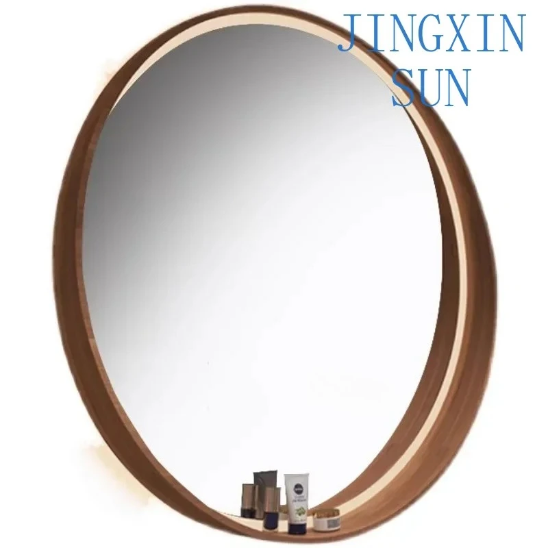 Nordic Smart Bathroom Mirror Solid Wood Round Wall Mounted Mirror With Shelf Defogging Makeup Mirror Home Toilet Round Mirrors g