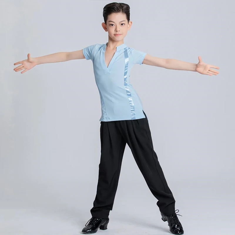 Children Latin Dance Clothes Boys Practice Clothes Waltz Competition Performance Costumes Shirt Pants Suit Samba Wear XH1159