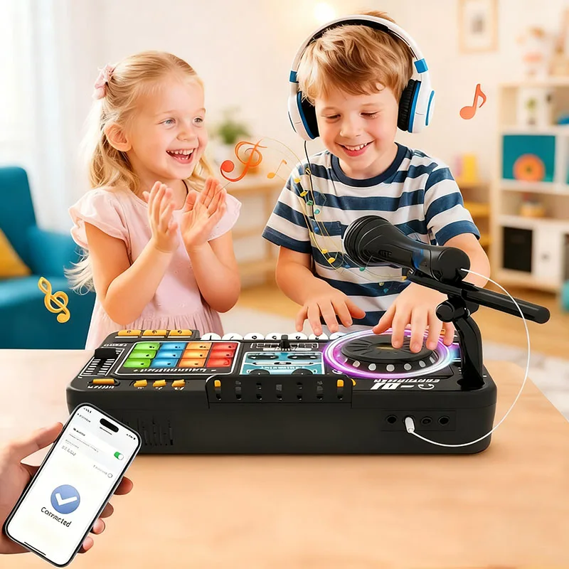 Mélangeur DJ pour enfants avec Microphone, clavier de Piano électronique, Bluetooth, plateau tournant, Console, Instrument de musique Junior, cadeaux de noël