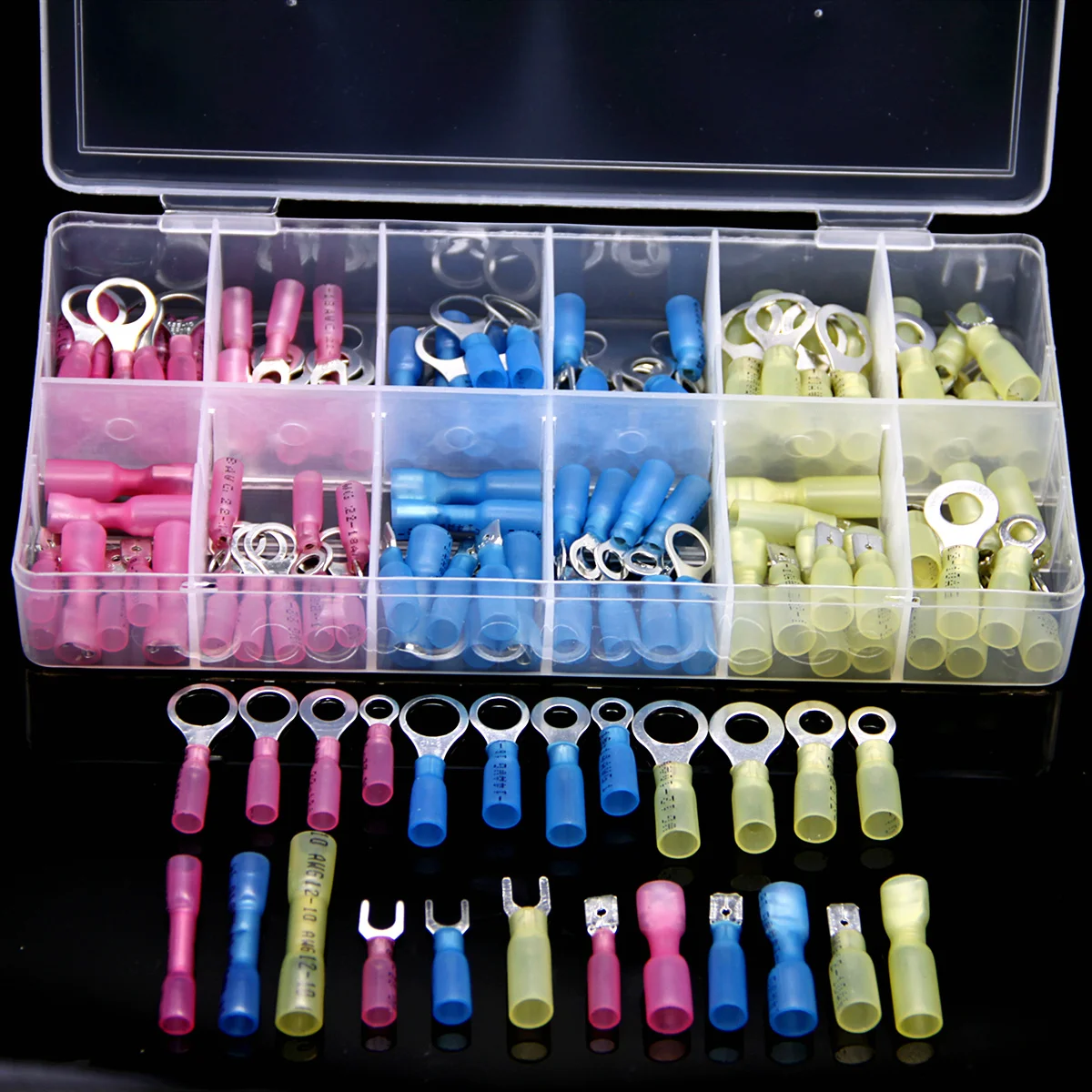 

120/270PCS Assorted Heat Shrink Terminals Butt Spade Ring Connectors Insulated Waterproof Cable Wire Crimp Connectors Kit