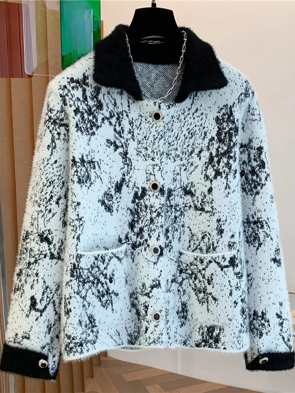 Dames groot formaat gebreid vest trui flip kraag open shirt veelzijdig klein frace sle artistiek losse pasvorm winter...