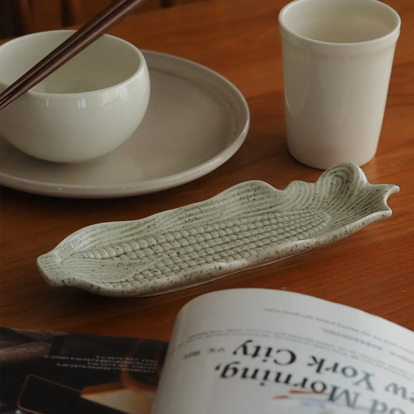 Ceramic Relief Corn Shaped Plate American Retro Country Style Creativity Sesame Glaze Rectangular Afternoon Snack Plates