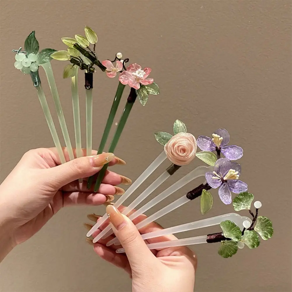 Horquillas para el Cabello en Forma de U con Flores, Palillos para Moños, Palillos para el Cabello de Estilo Chino, Horquilla para el Cabello, Tocado de Estilo Chino Hanfu