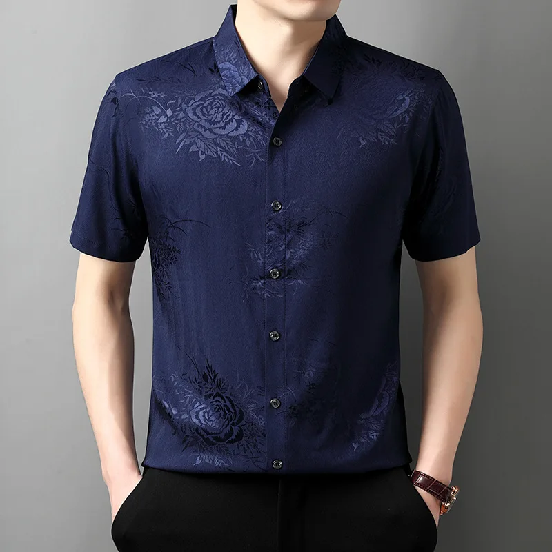 Chinese style short-sleeved shirt for men, summer thin collar casual fashion middle-aged men's half-sleeve shirt, dad's outfit