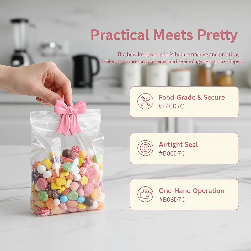 Food Bag Sealing Clips Adorable Bow Shaped Strong Grip Air Tight Reusable for Travel Picnic Snack Fresh Storage