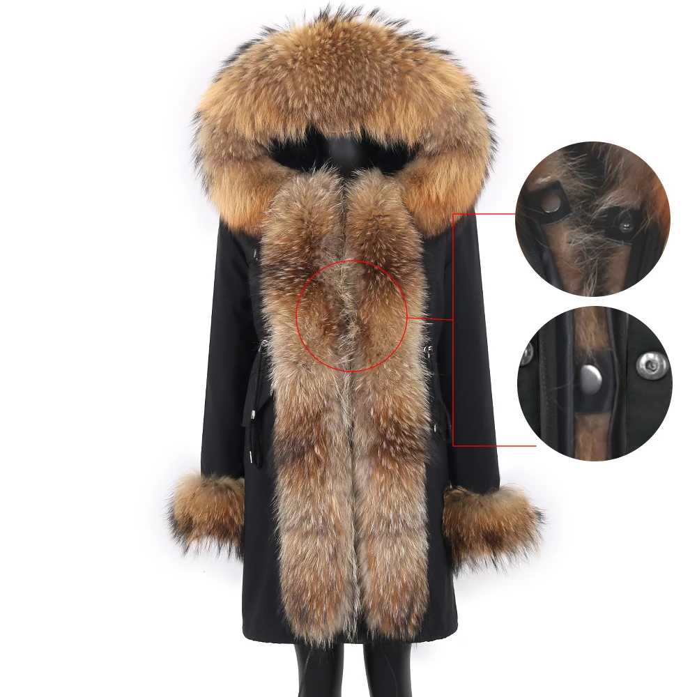 FURT New Parka Long Winter Jacket Women Outwear Thick Parkas Raccoon Natural Real Fur Collar Coat Hooded Real Warm Fox Fur Liner