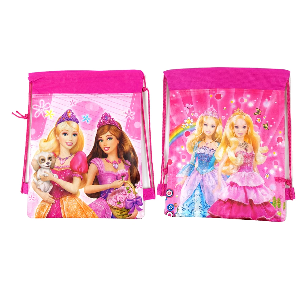 Tema Barbie 1 pz/lotto Mochila tessuti Non tessuti coulisse festa di compleanno bambini ragazze bomboniere regali borse decorare zaino