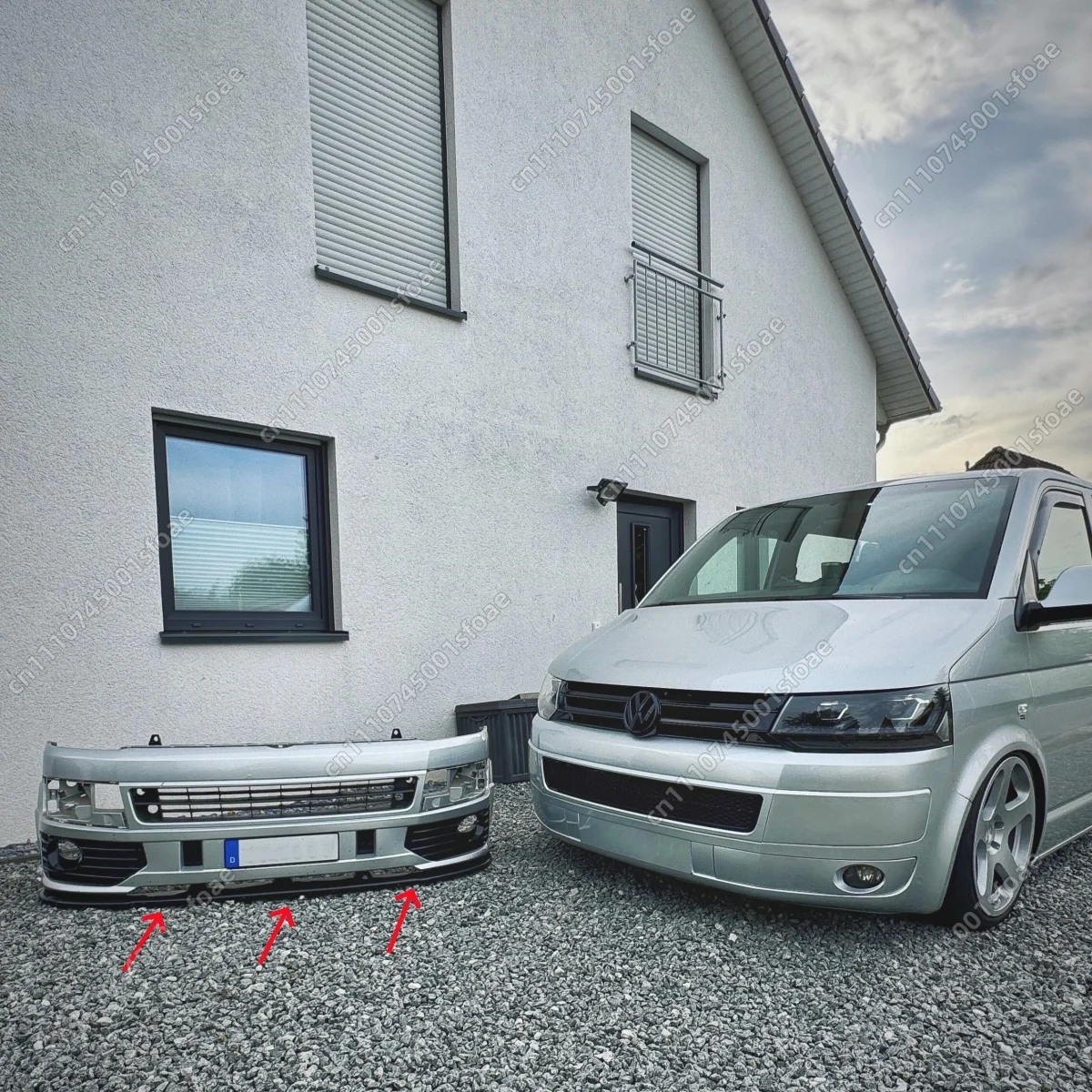 Maxton Style Front Splitter for VW Transporter T5 Sportline 2003 2004 2005 2006 2007 2008 2009 Custom Bodykits Tuning Gloss ABS view 3