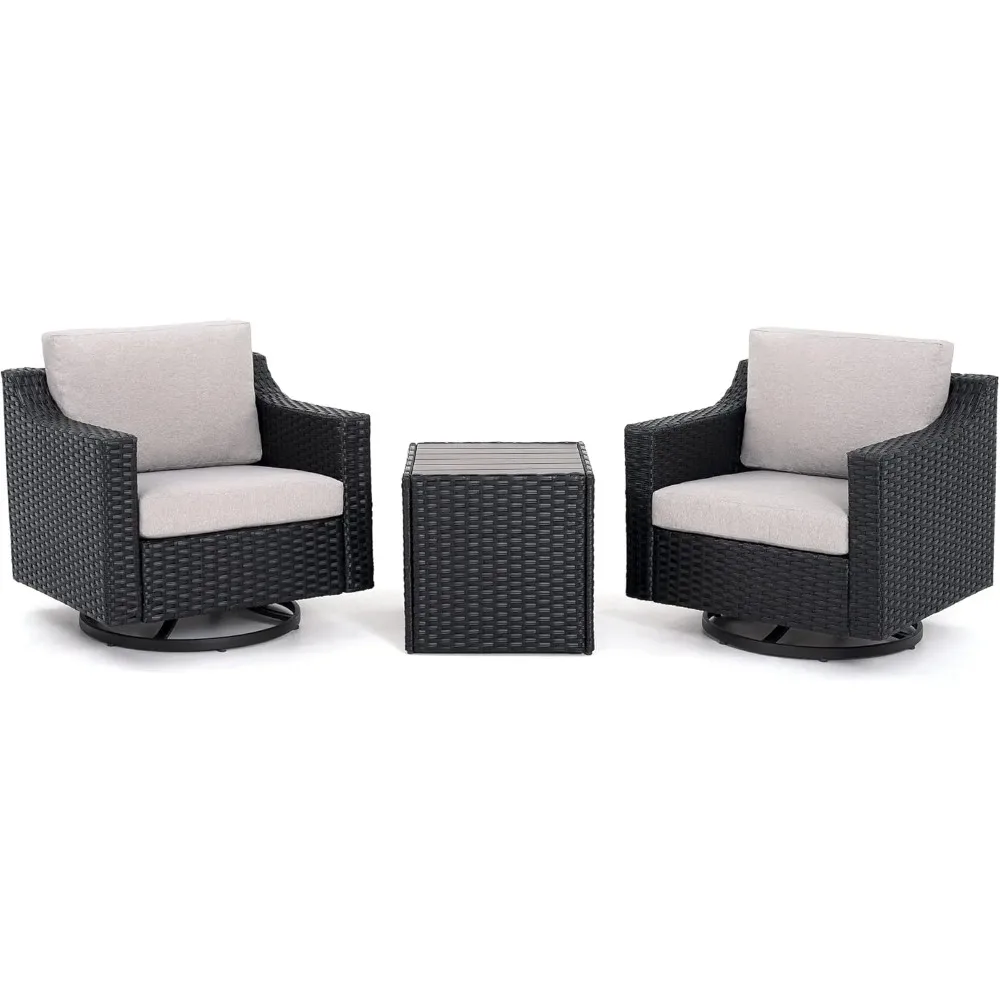 

Patio Chairs Set of 2, 360-Degree Swivel Outdoor Chairs, 3 Piece Wicker Patio Bistro Set w/ Comfortable Cushions & Rattan Table