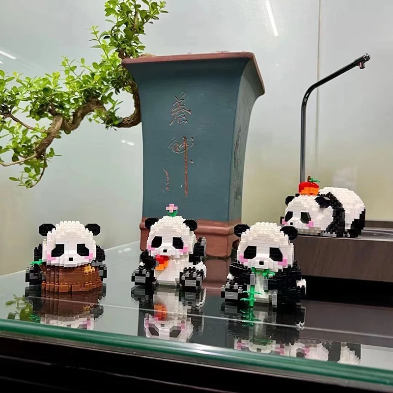 Cute Chinese Style Animal Panda Building Blocks Model Desktop Decoration Diy Assemble Educational Mini Bricks Toys for Kid Gift