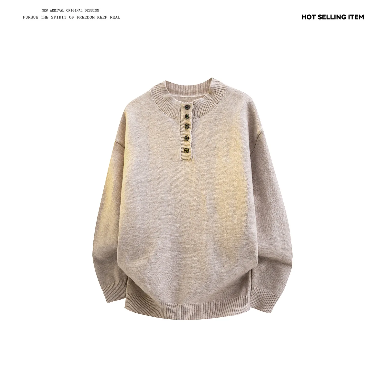 

Retro American Sle Henry Collar Sweater ex Loose Fit Student Favorite Cleanfit Lazy Base Layer Knitted irt