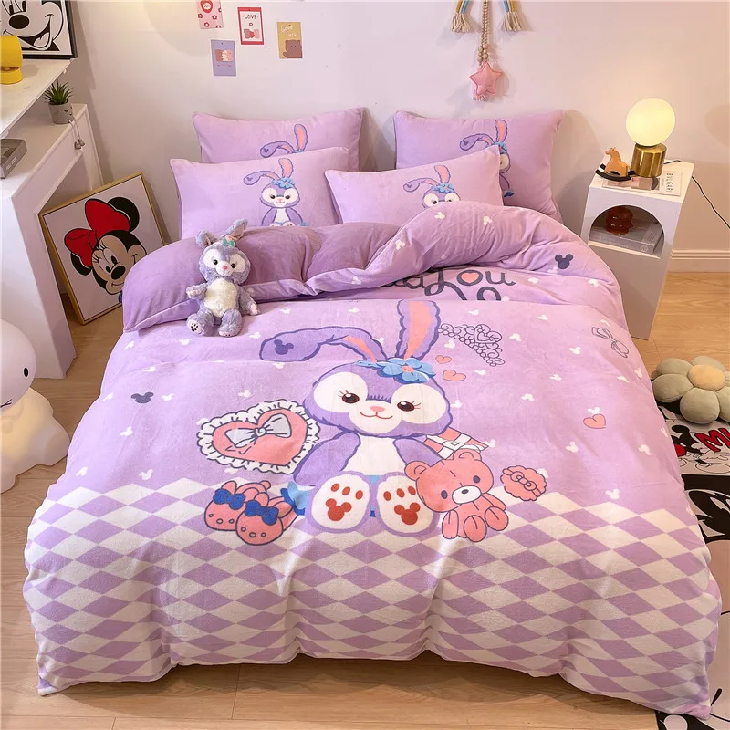 Disney Thickened Milk Velvetbedding Set Lotso Mickey Minnie Winter Warm Duvet Cover Bed Sheet Pillowcase King Queen Home Textile