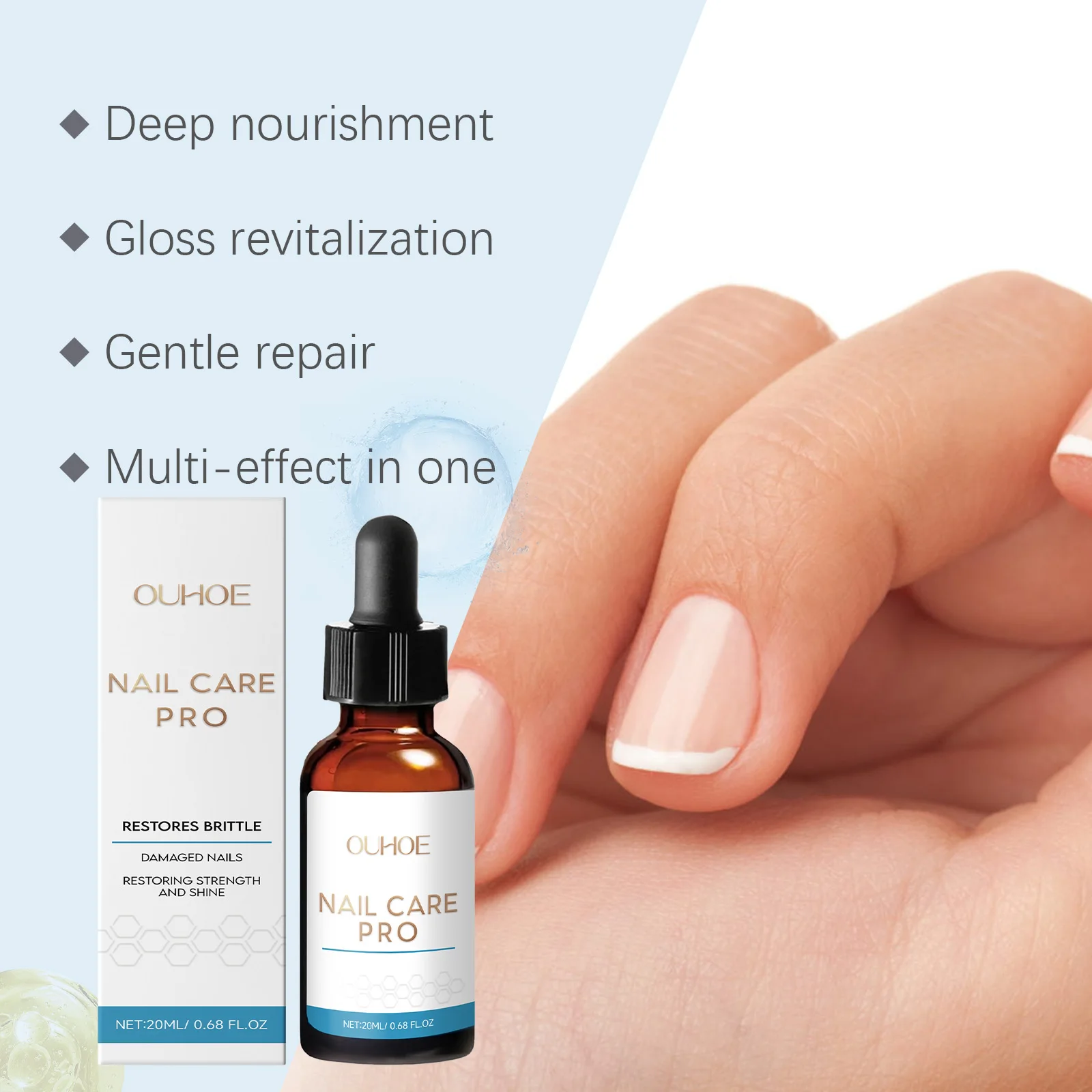 10ML OUHOE 균열 방지 매니큐어, 연약한 네일 표면을 밝게하고 영양을 공급, 에센스 오일 네일 케어