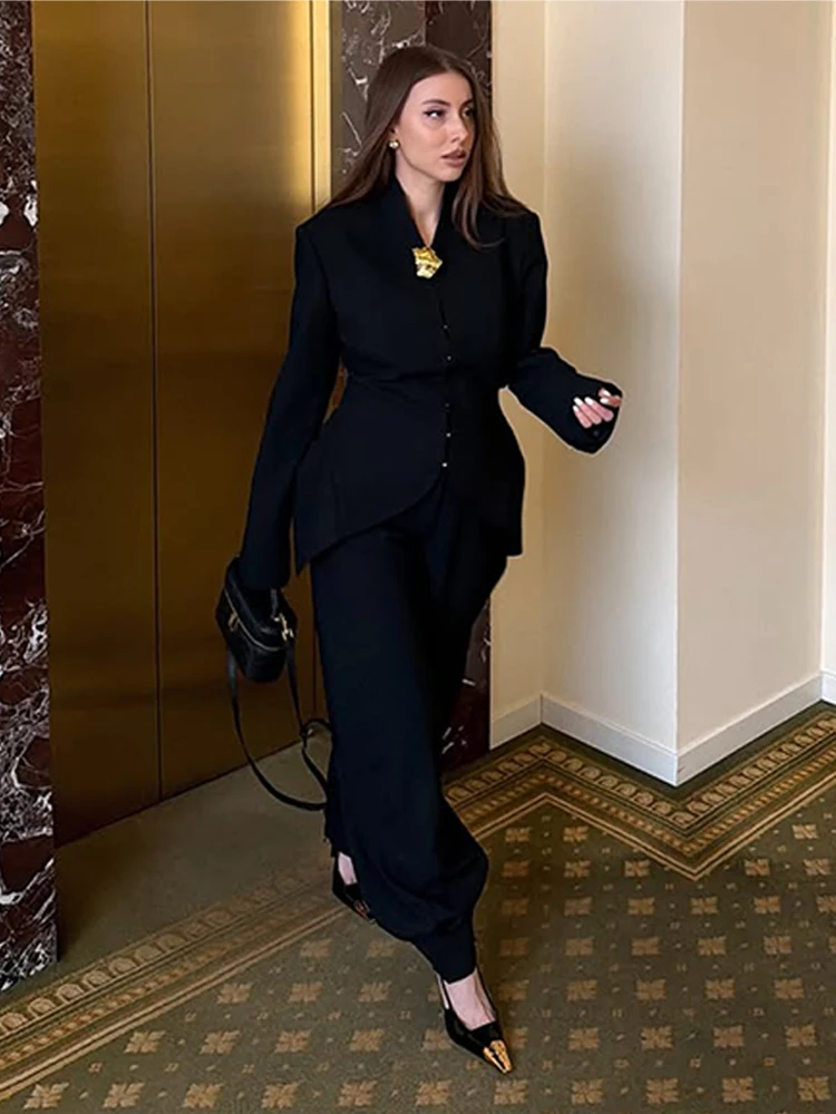 Elegant Women Spring Blazer Mermaid Hem Stand Collar Long Sleeve Single Breasted Solid Female Coat Fashion Party Top 2026 New