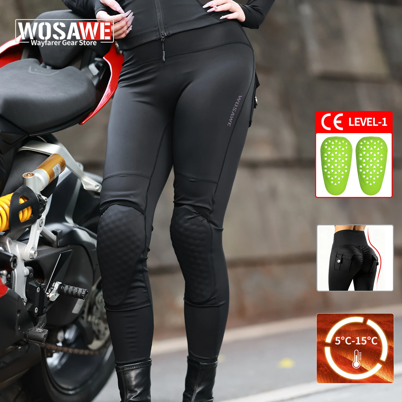 

Женские мотоциклетные брюки WOSAWE с высокой талией, облегающие, для езды на мотоцикле и фитнеса, с сертифицированными CE наколенниками