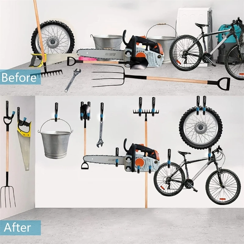 خطافات دراجة مثبتة على الحائط عالية السعة مكونة من 6 عبوات من الصلب المتين لتخزين أدوات الحدائق الثقيلة والدراجات A2BB