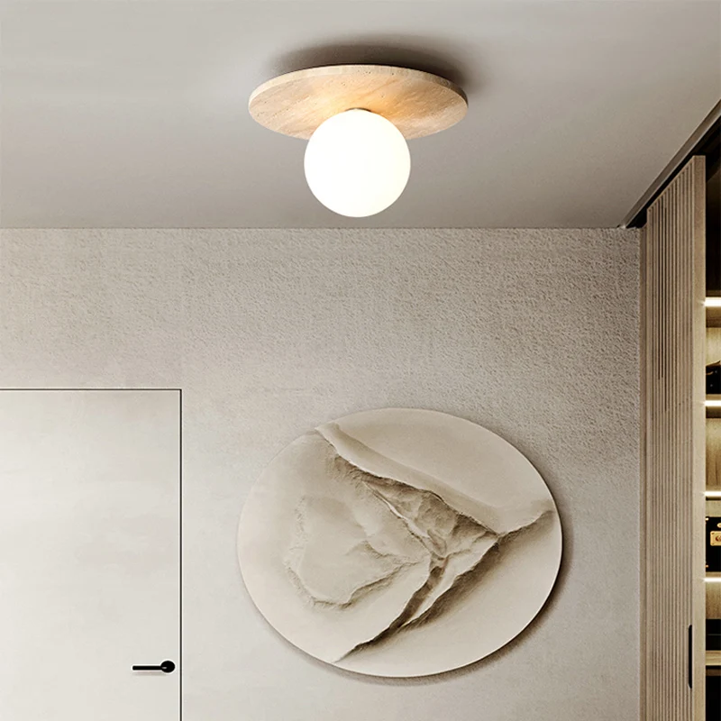 Modern LED Ceiling Lamp Wabi Sabi Design for Balcony Corridor Cream Yellow Stone Pattern Home Clothing Shop Decorative Lighting
