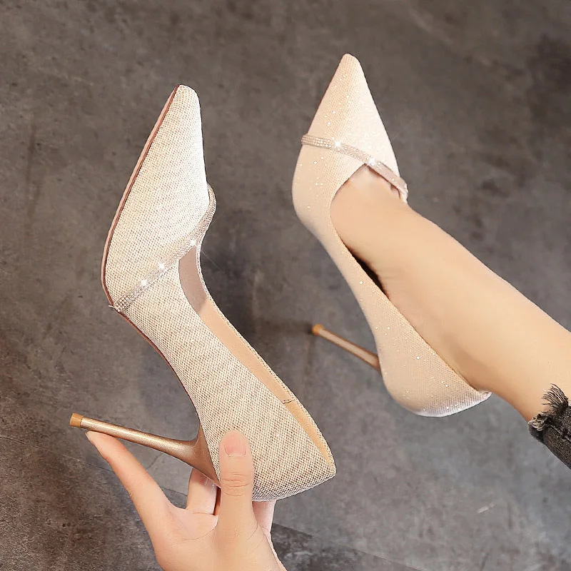 High Heels Women with 2023 New Spring and Autumn Pointy Women\'s Shoes Dress Wedding Shoes Temperament Banquet Single Shoes