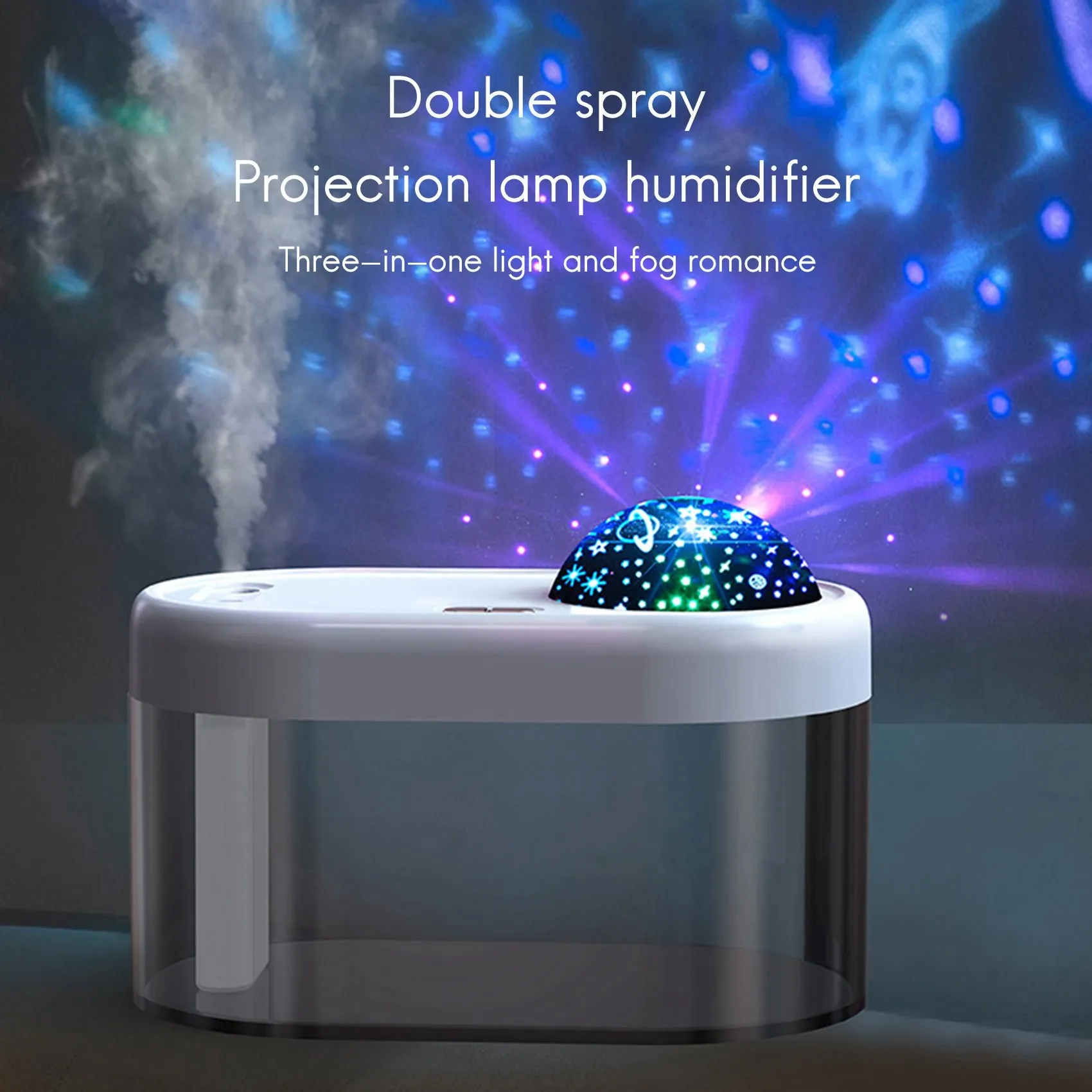 1L USB Humidifier,Starry Sky Lamp Projection Humidifier Household Silent Spray Atmosphere Projection Night Light Black