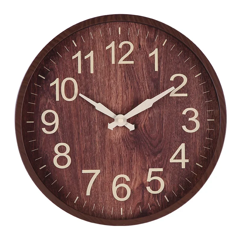 

Noiseless 12 - Inch Imitation Wood Grain Plastic Wall Clock with Modern Design, Ideal for Living, Bedroom and Dining Room