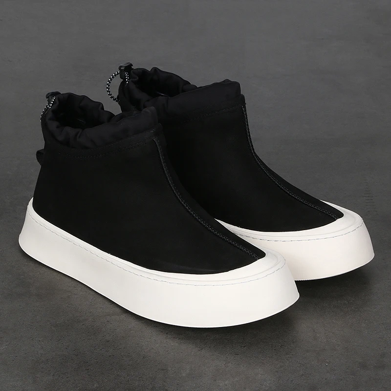

Fashionable Winter Warm Men's Boots Black Leather Thick Soled Snow Boots New Trend Comfortable Fur One Cold Casual Ankle Boots