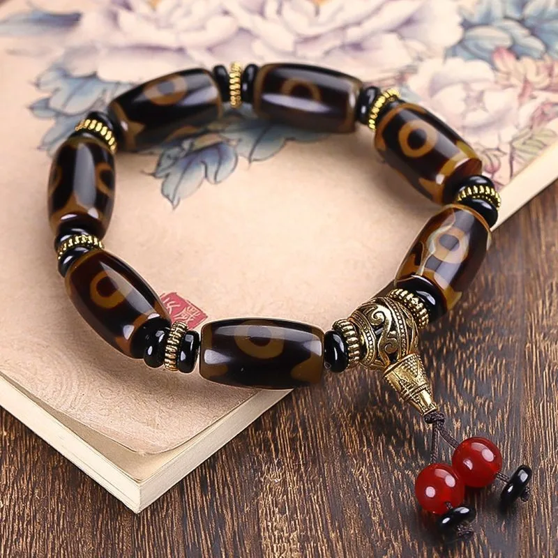 Natural agate Tibetan style retro bracelet ethnic style Buddha bead bracelet, three eyed heavenly bead bracelet bracelet for men