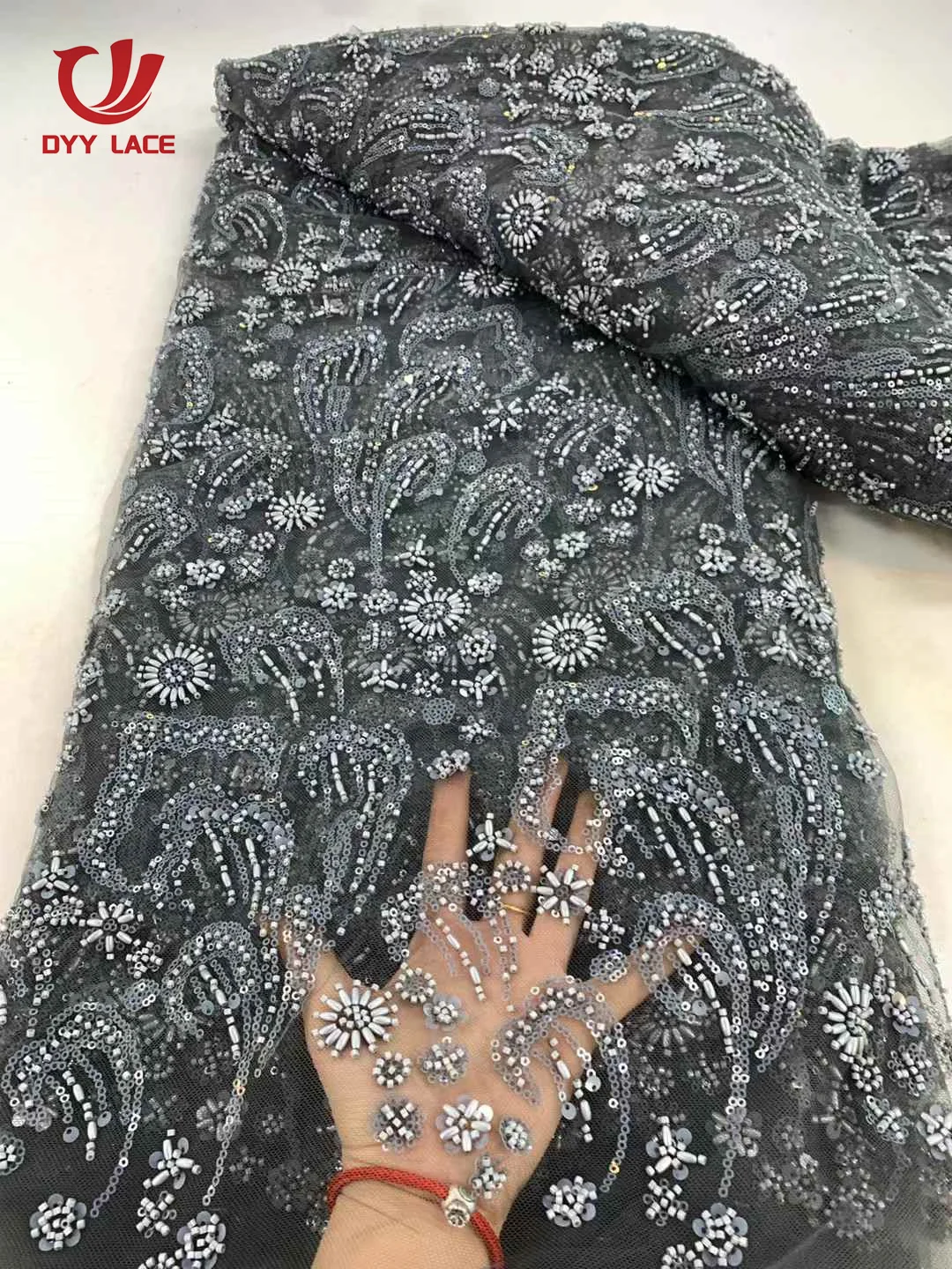 Latest African Lace Fabric French Sequins Embroidery 2025 High Quality Luxury Heavy Beaded Groom Bridal Wedding 5 Yards