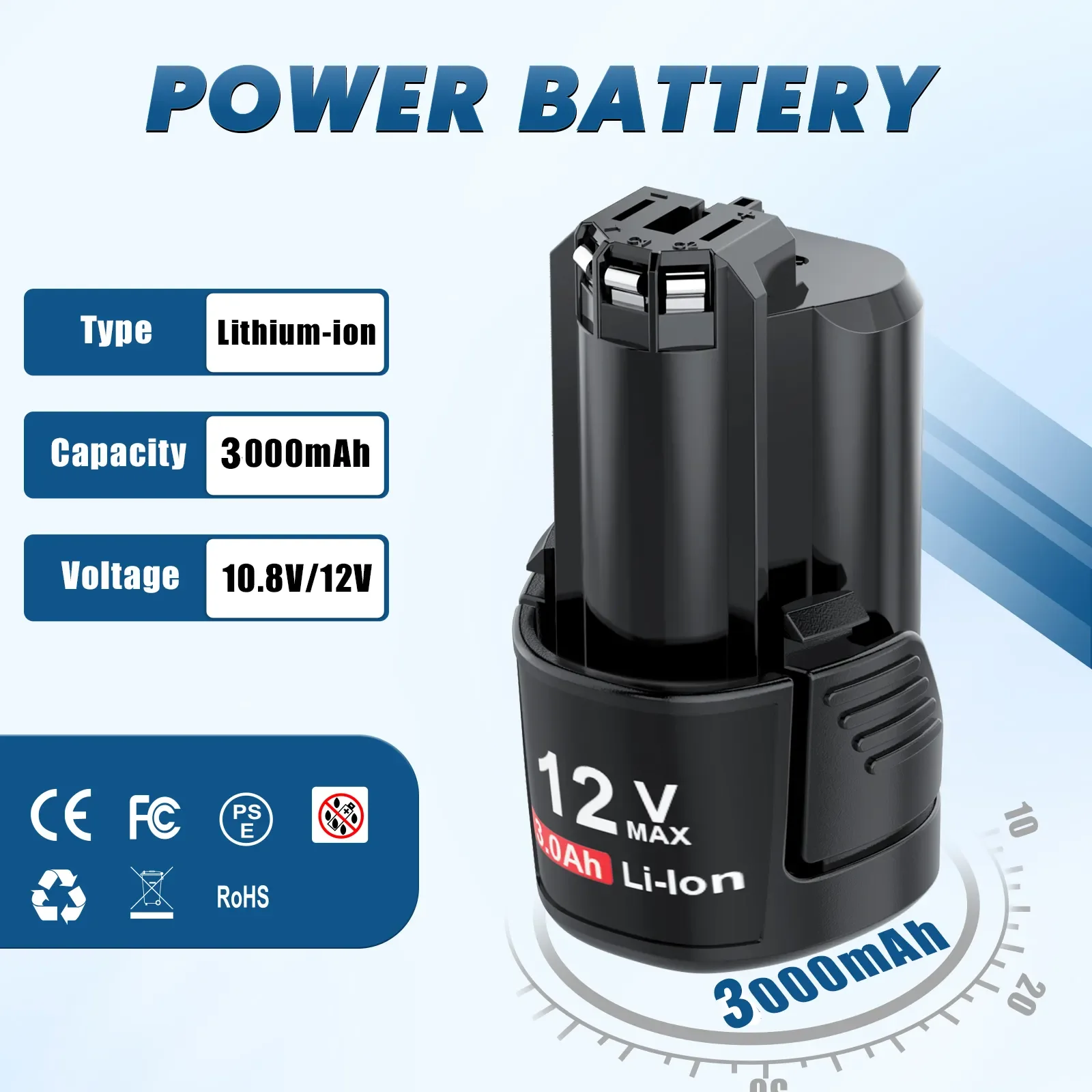 Chargeur de batterie aste, Bosch BAT411, Eddie Ion, BAT411A, BAT412, BAT412A, BAT413, BAT413, 12V, 10.8V, 3000mAh