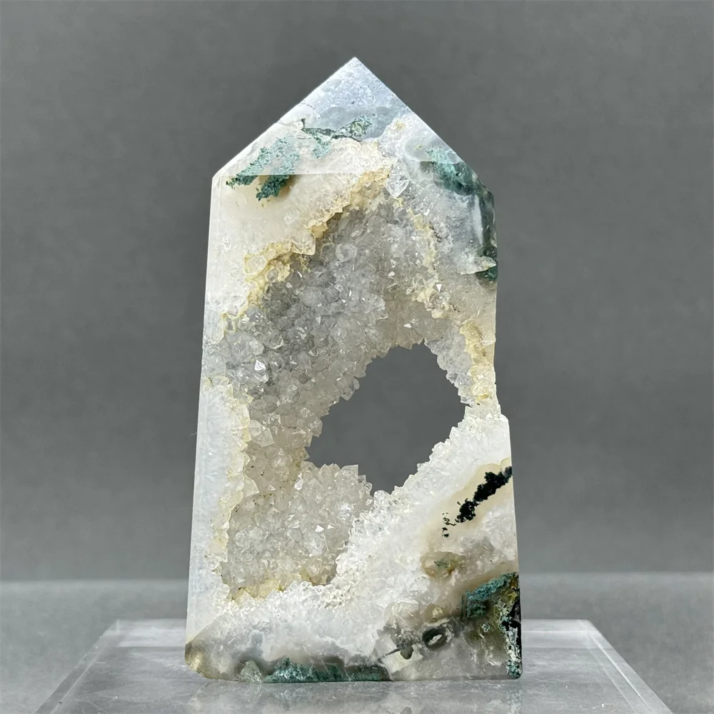 Natural Aquatic Agate Moss Geode Quartz Tower Aura Therapy Meditation Feng Shui Energy Home Office Decoration Gift