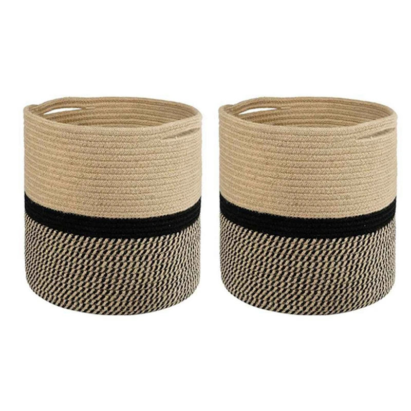 

2X Organizer Basket Planter Basket Cotton Rope Woven Flower Pot Cotton Sundries Box Home Decor Cotton Rope Basket