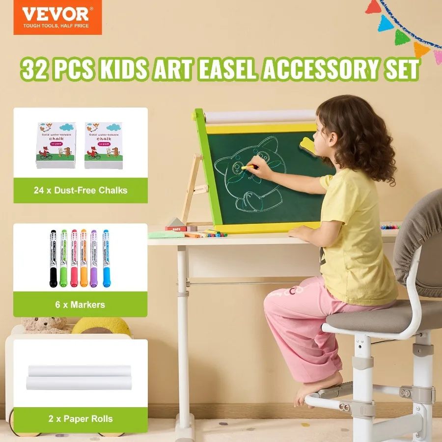 Easel Accessory Set Chalk Markers Paper Rolls 32PCS for Tabletop Easel