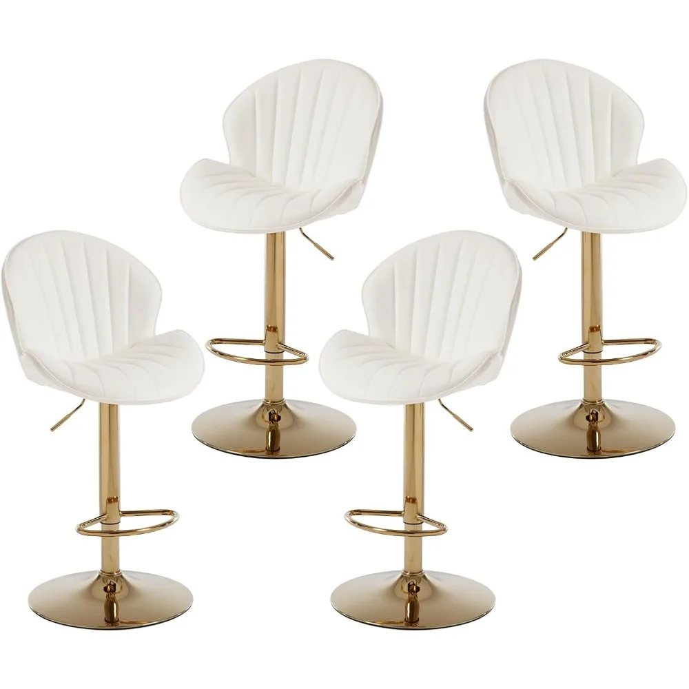 

Faux Leather White Bar Stools Set of 4 Adjustable Height Bar Chairs Modern Swivel Barstools with Shell Shape Back Kitchen Stool
