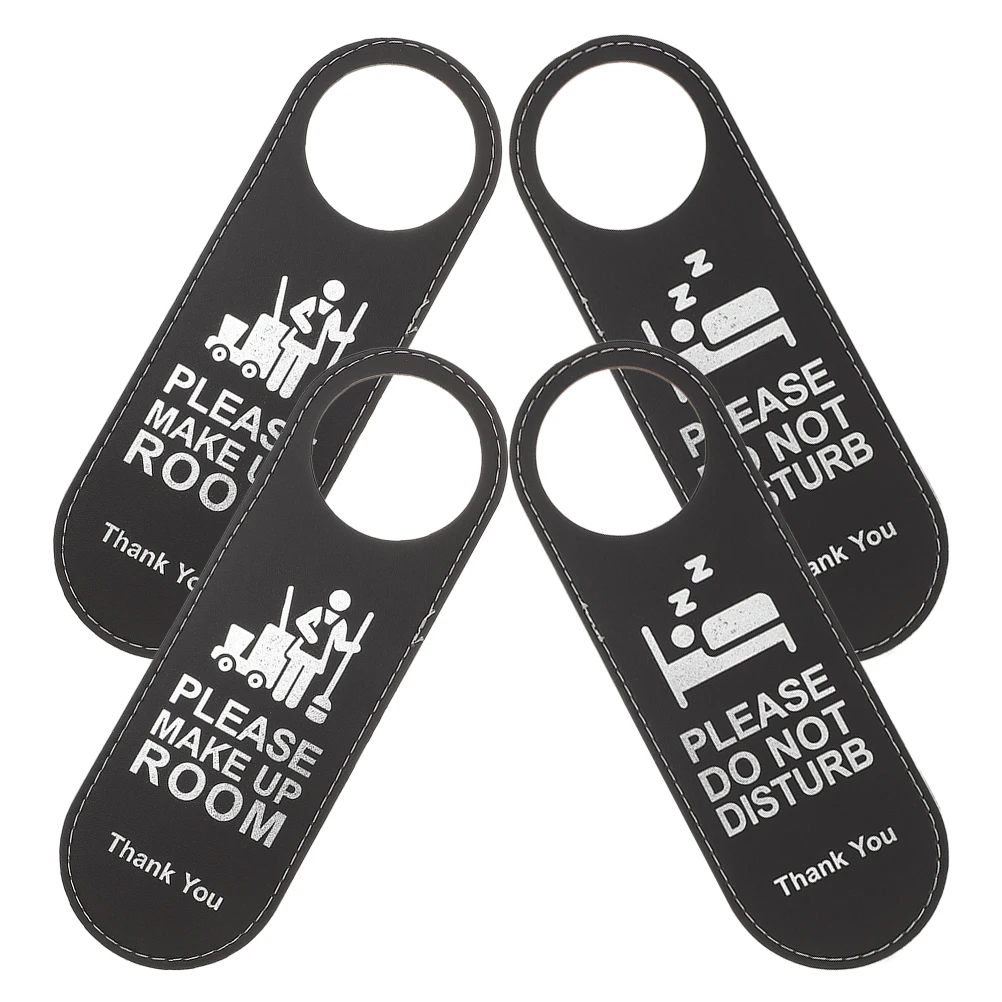 

4pcs Hotel Double-sided Door Signage Black Privacy Not Disturb Please Clean Office Business Signs Tag Storage Supplies