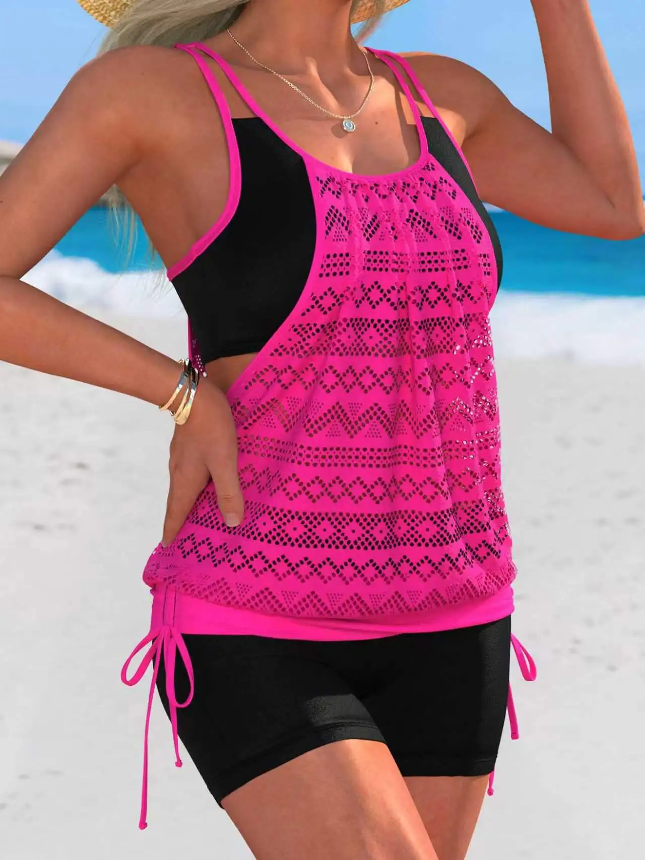 

Женский комплект танкини с цветочным принтом и круглым вырезом, модный пляжный купальник-жилетка для летнего отдыха