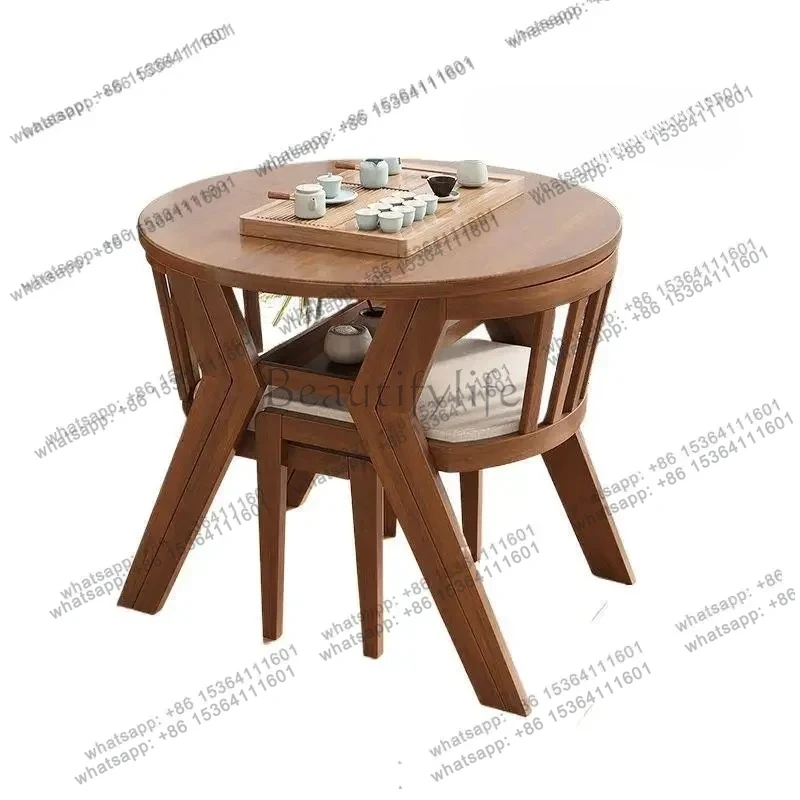 yj9 Balcony Leisure Table and Chair Three-Piece Set Solid Wood Set Tea Table Combination Small Drinking Small Tea Table