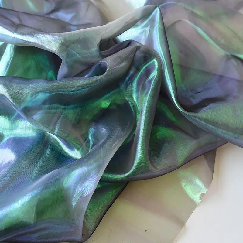 Iridescent Pearlescent Organza Fabric, Rainbow Laser Tulle Mesh, DIY Handmade Accessories, Wedding & Stage Decor Material