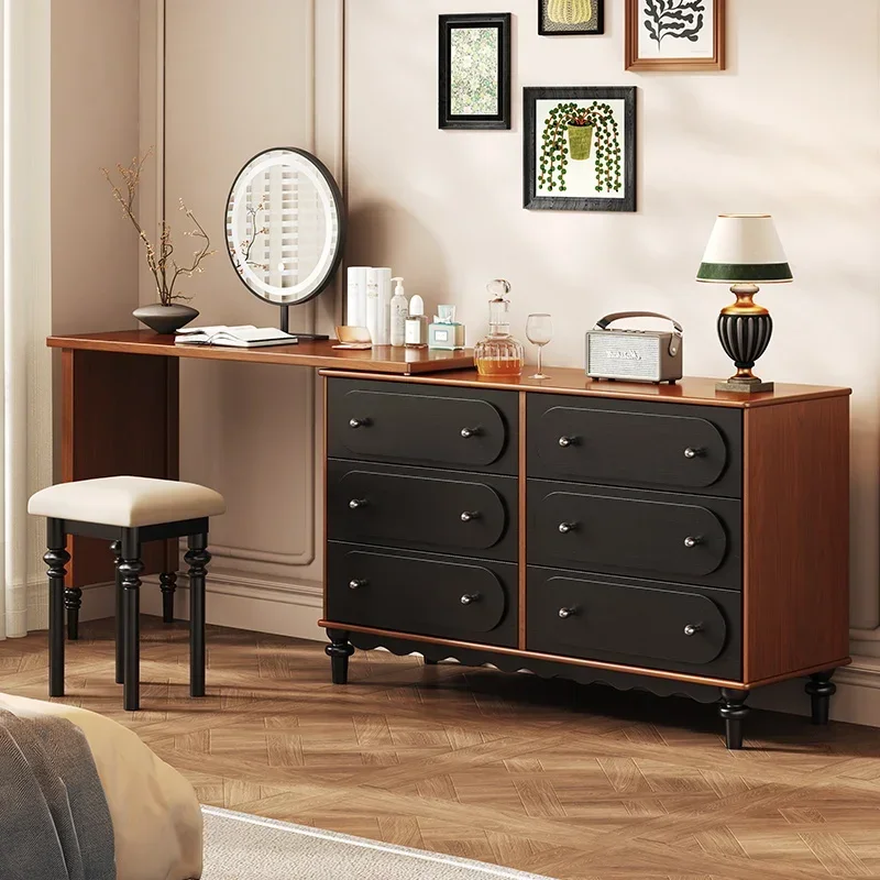 A Solid wood chest integrated retractable household corner storage storage makeup table