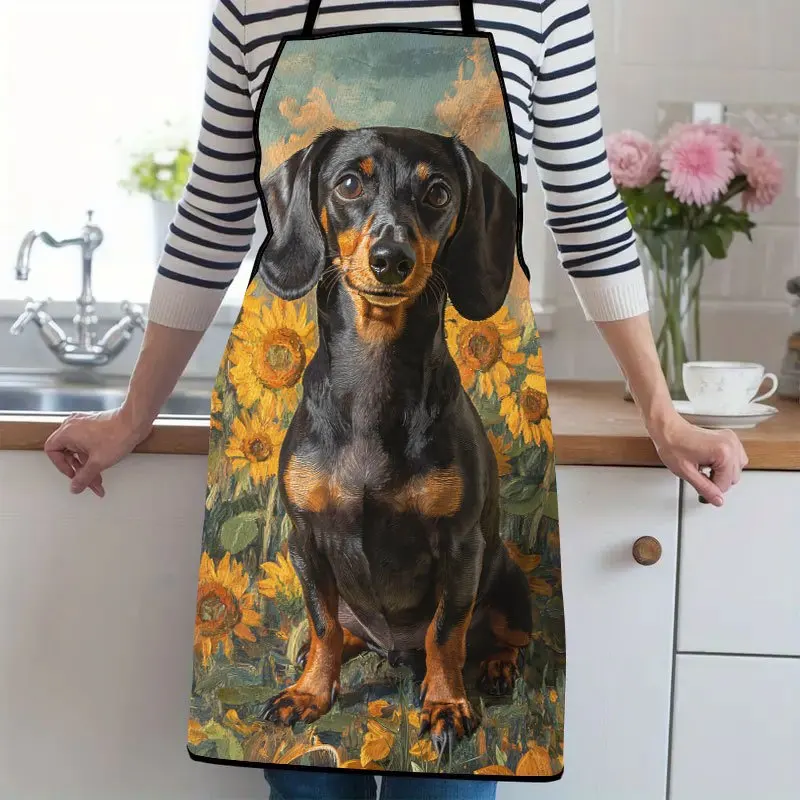 1pc, Dachshund In Sunflower Field Suitable For Ladies And Gentlemen A Kitchen Cooking Apron That Is Essential For Household Chor